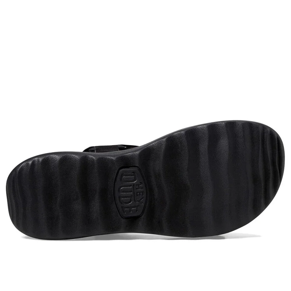 Hey Dude Carson 40712-060 Sandals Men's Black Leather Adjustable Strap DDK1326